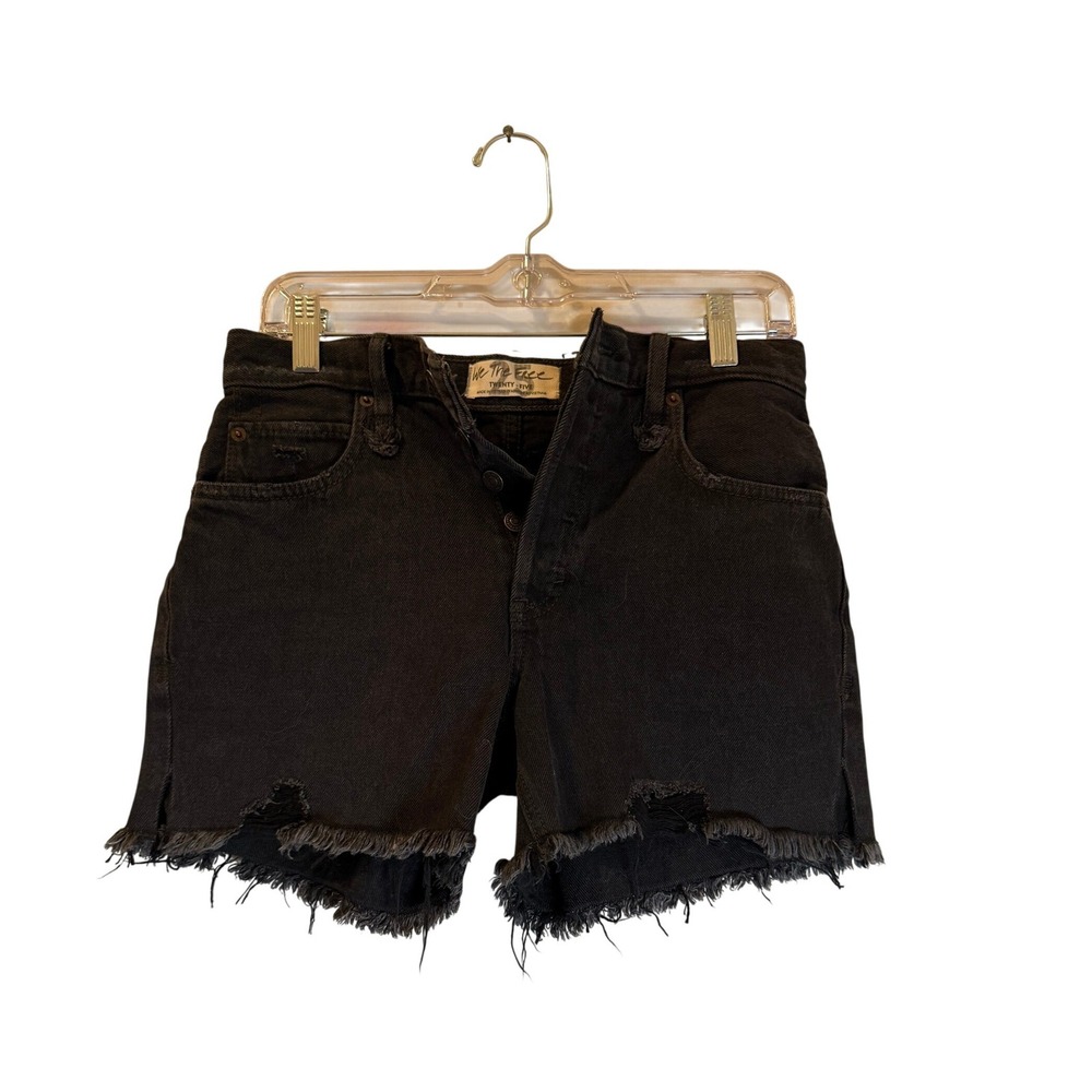 We The Free Free People Black High Rise Distressed Denim Cut Off Shorts 25